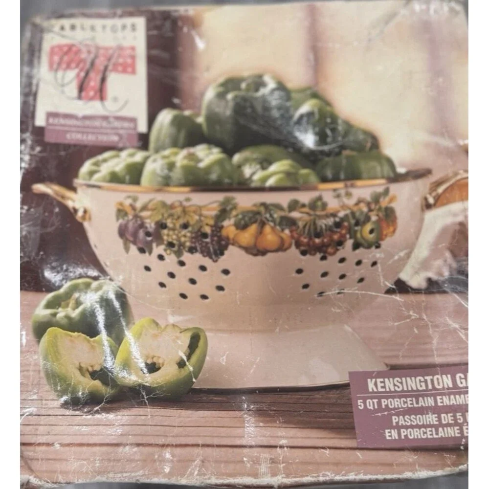 VTG Tabletops Unlimited Kensington Garden Porcelain Enamel 5 Qt Colander Straine